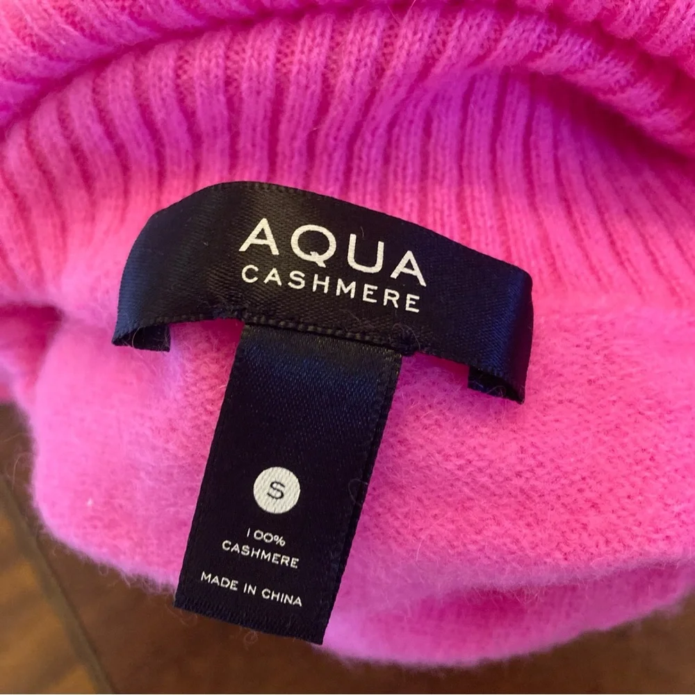 AQUA Punch Pink Cashmere Turtleneck Sweater - Picture 5 of 9